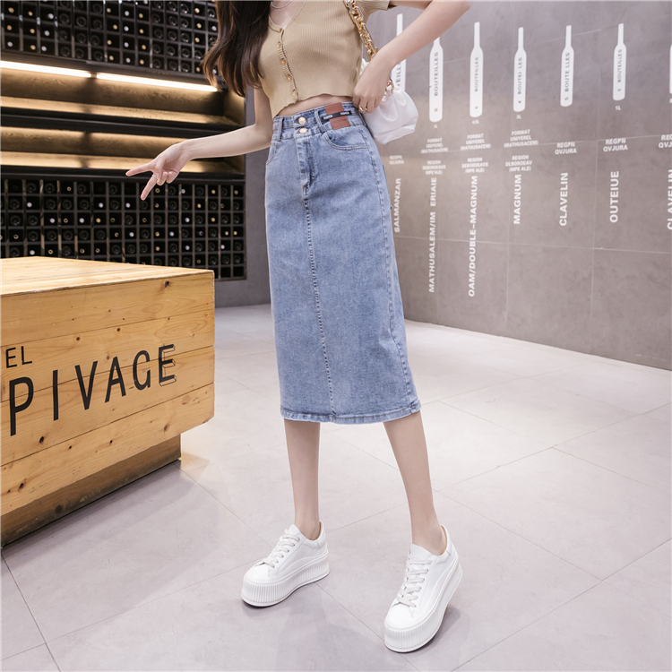 All-match cozy slim skirt denim package hip long dress