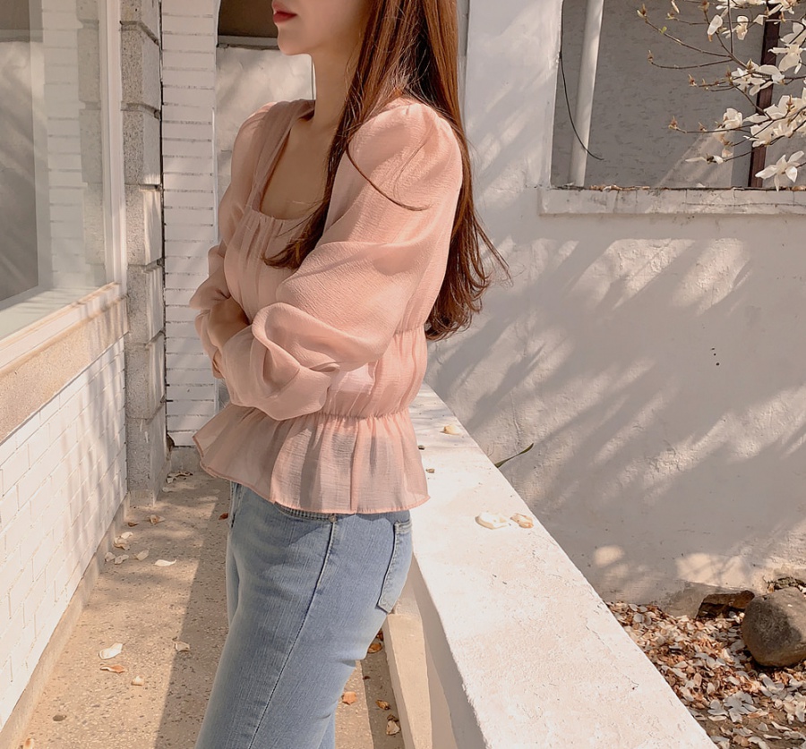Square collar Korean style long sleeve shirt