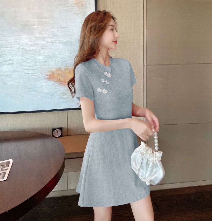 Pure sexy temperament round neck Chinese style a buckle dress