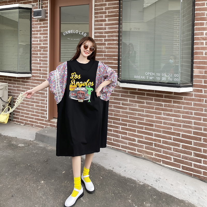 Loose splice fashion T-shirt summer Korean style dress