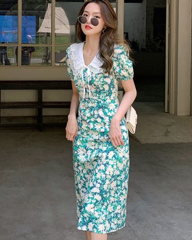 Summer short sleeve lotus leaf collar dress for women