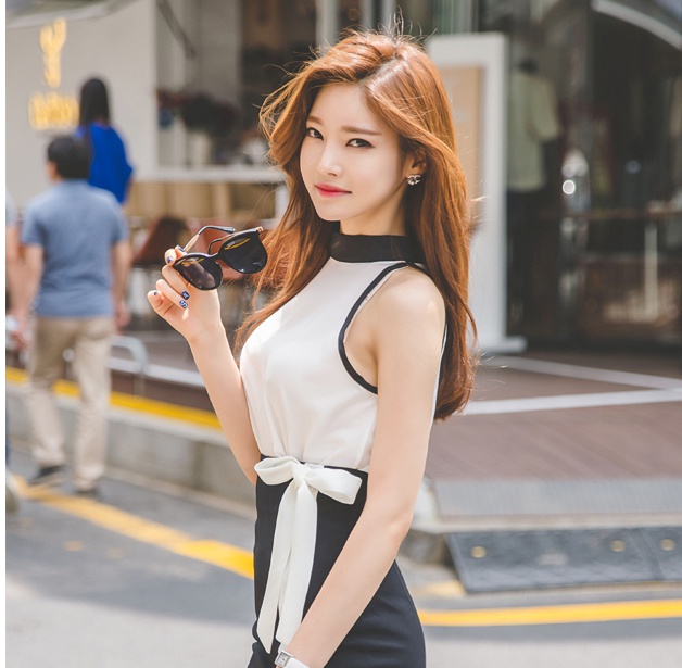 Black-white mixed colors shirt Korean style tops for women