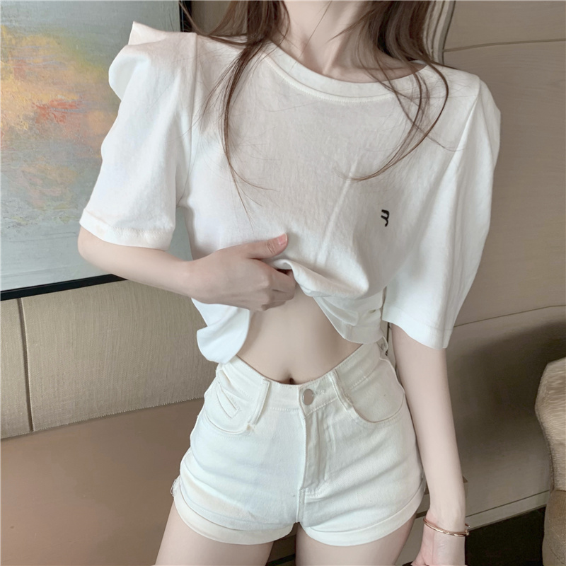 Slim white T-shirt short sleeve tops for women