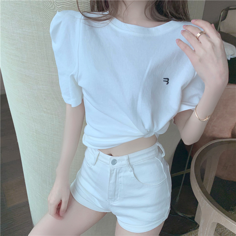 Slim white T-shirt short sleeve tops for women
