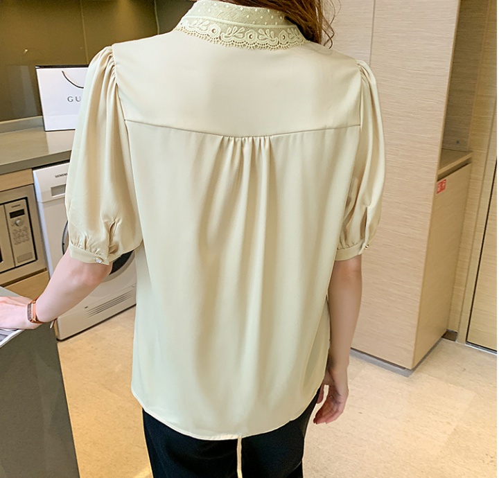 Short sleeve drape splice satin shirt for women