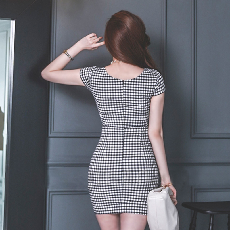 Lace slim summer plaid sweetheart Korean style dress