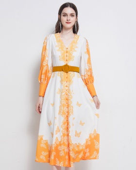 Printing retro long dress temperament butterfly dress