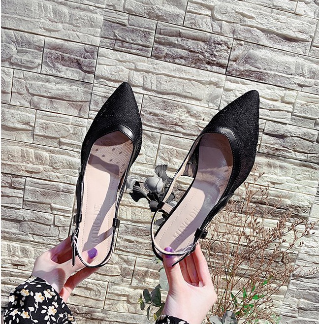 Fashion middle-heel Korean style gauze pointed sandals
