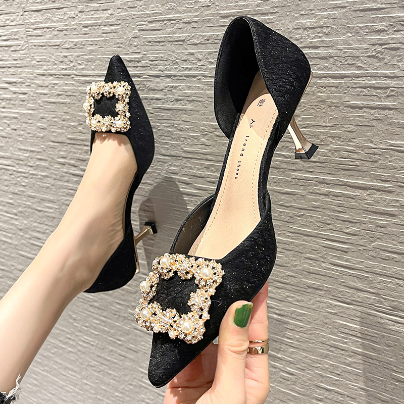 Pointed low high-heeled shoes rhinestone shoes for women