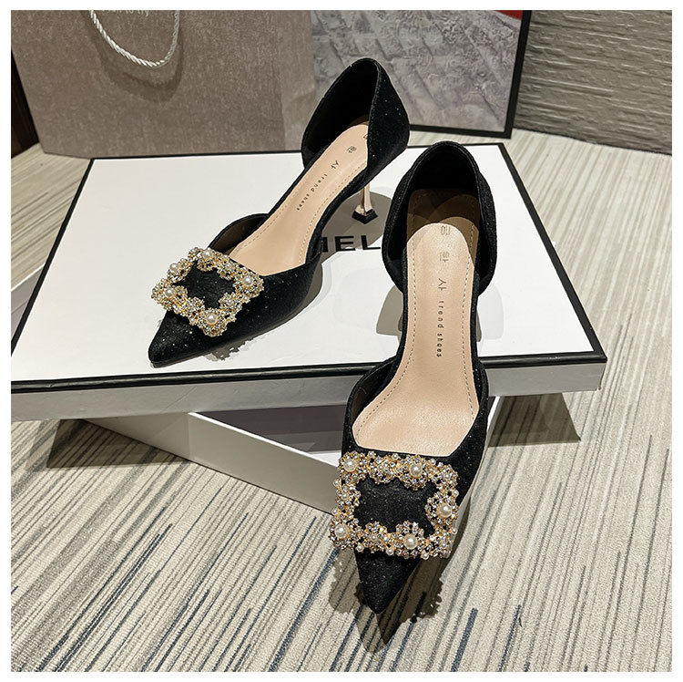 Pointed low high-heeled shoes rhinestone shoes for women