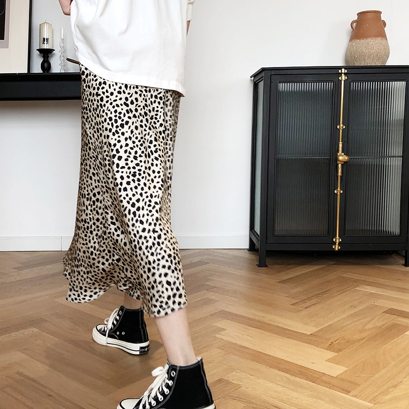 Package hip high waist satin leopard skirt for women