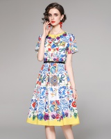 With belt European style fashion all-match dress