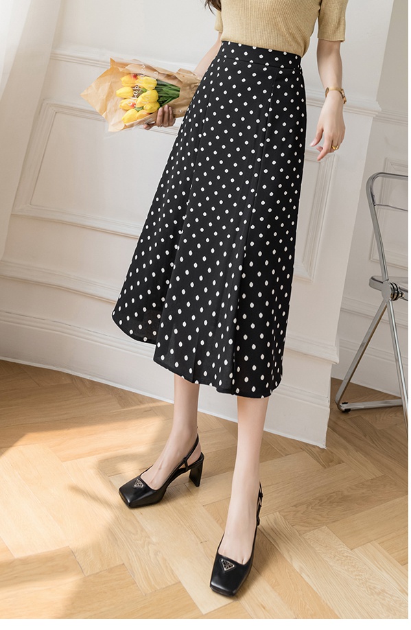 Long polka dot skirt exceed knee long dress for women