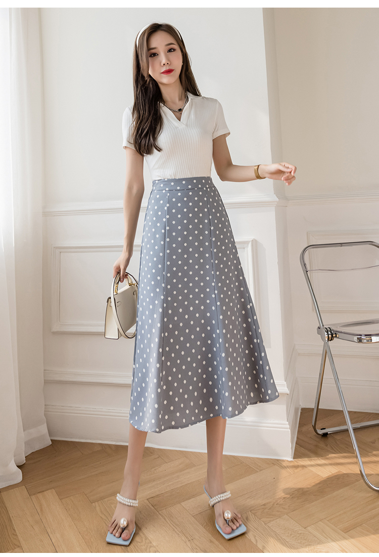 Long polka dot skirt exceed knee long dress for women