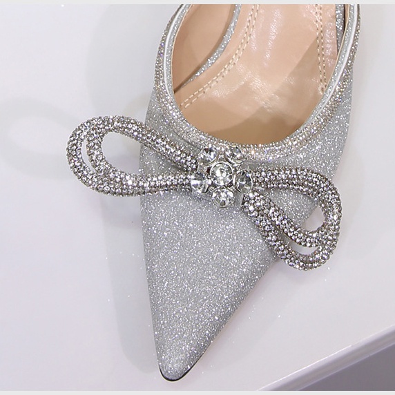 Rhinestone summer high-heeled shoes bow pointed sandals