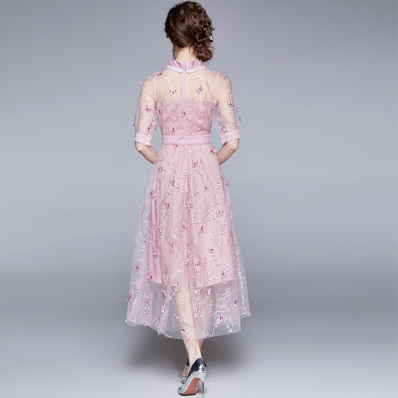 Embroidered long sweet summer gauze tender dress