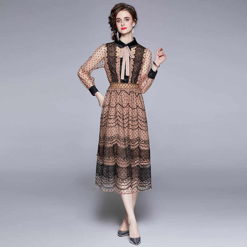 Lace temperament doll collar gauze exceed knee dress for women
