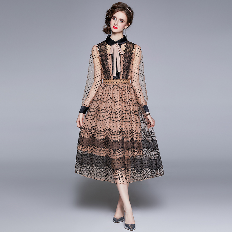 Lace temperament doll collar gauze exceed knee dress for women