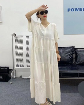 Big skirt Korean style loose long summer short sleeve dress