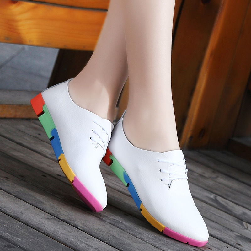 Cowhide Casual nurse pointed shoes for women