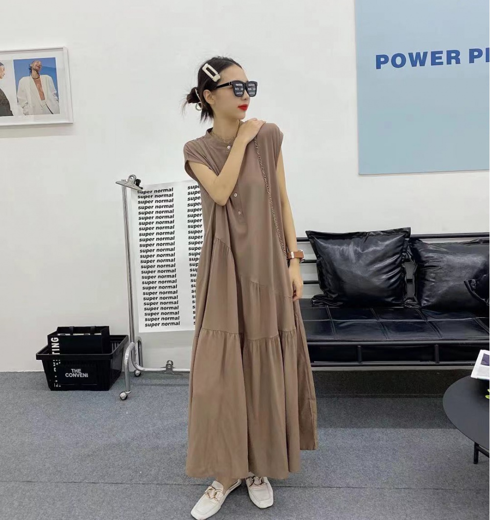 Sleeveless Japanese style dress fold long dress