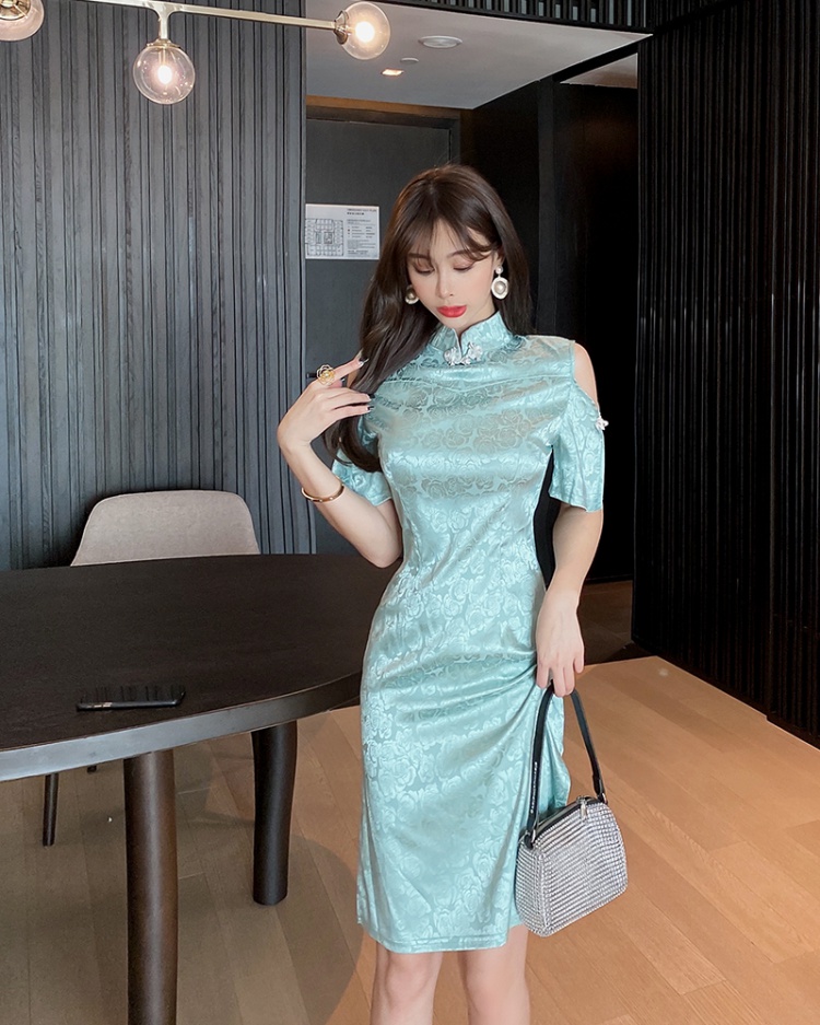 Modern fashion split elegant cheongsam jacquard short sexy dress