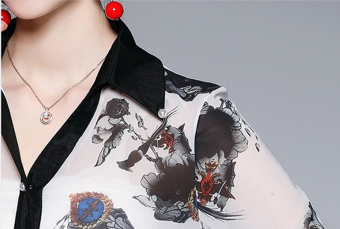 Fashion all-match shirt printing lapel tops for women