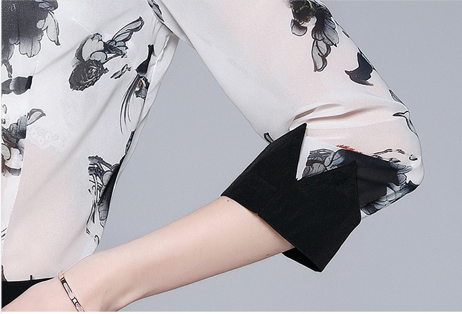 Fashion all-match shirt printing lapel tops for women