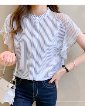 Chiffon summer stripe shirt minority short sleeve tops