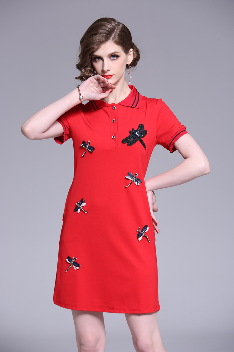 Beading all-match T-shirt embroidery dress for women
