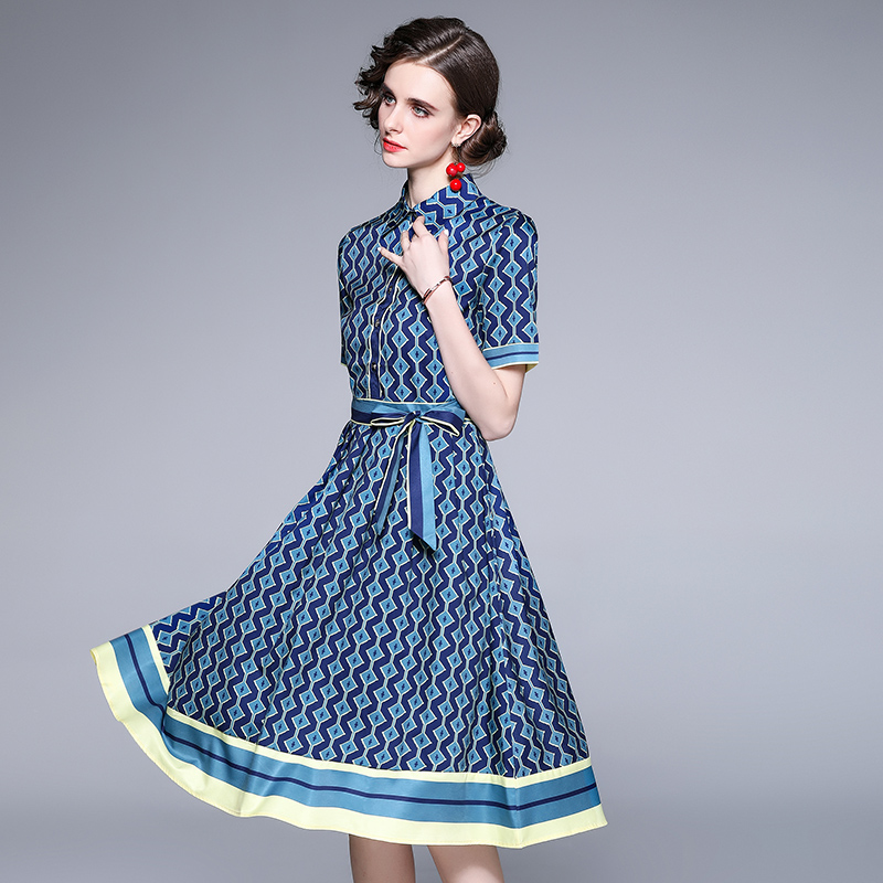 Slim fashion pleated printing dress for women