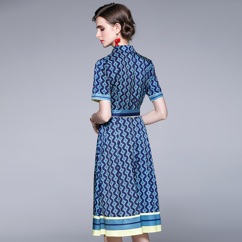 Slim fashion pleated printing dress for women