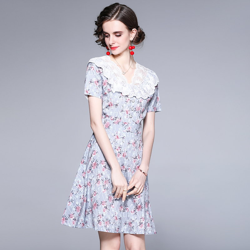 Lace France style summer doll collar floral dress