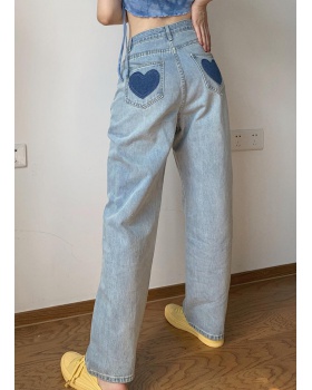 Heart summer wide leg long pants straight slim loose jeans