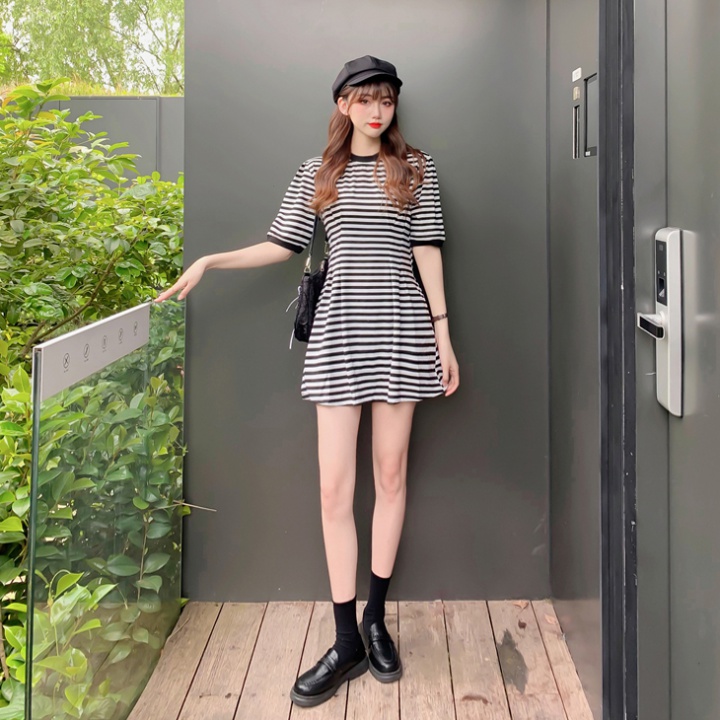 Slim summer stripe T-shirt Korean style refreshing dress