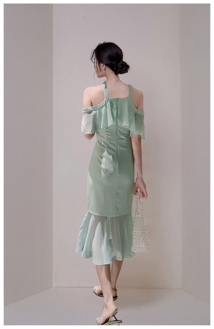 Strapless splice halter chiffon summer dress for women