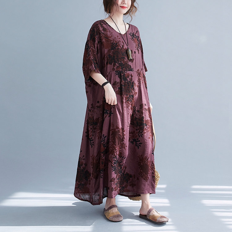 Summer pinched waist pullover loose large yard dress