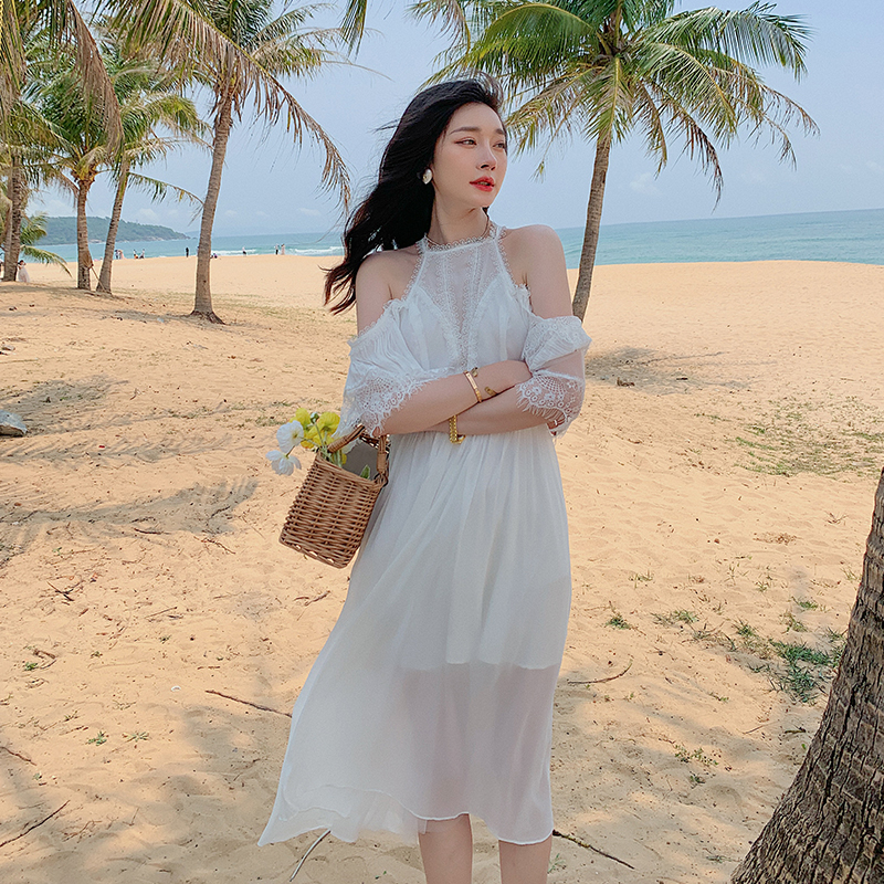 Seaside slim long dress vacation beautiful dress for women