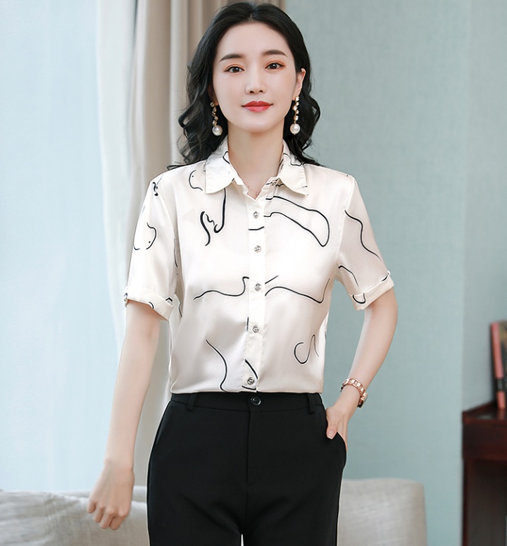 Short sleeve fashion tops real silk shirt for women