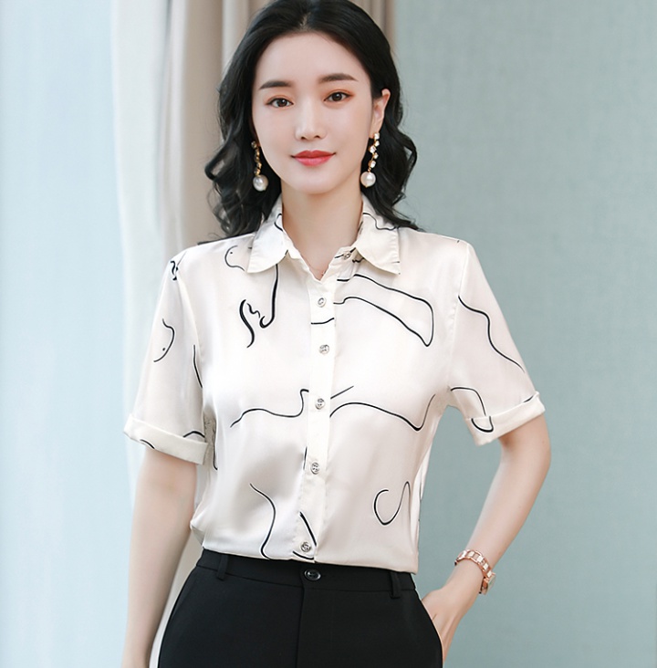 Short sleeve fashion tops real silk shirt for women