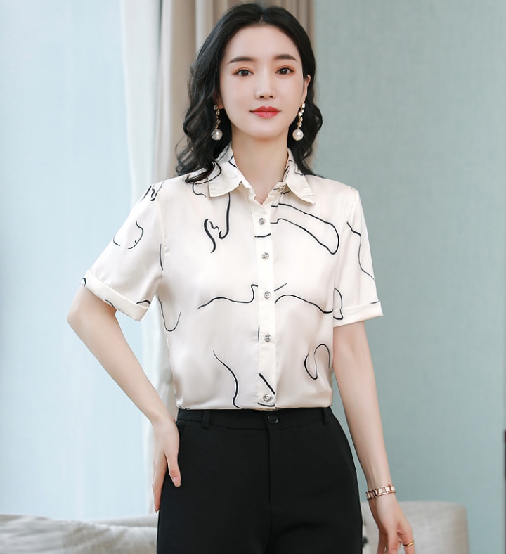 Short sleeve fashion tops real silk shirt for women