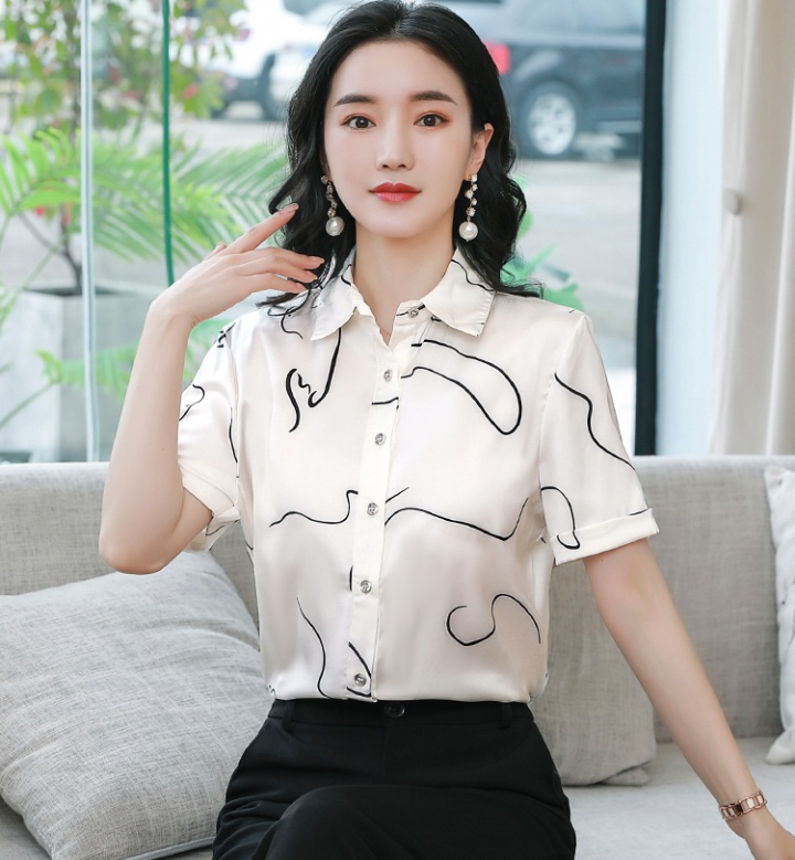 Short sleeve fashion tops real silk shirt for women