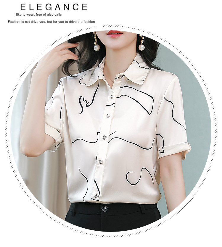 Short sleeve fashion tops real silk shirt for women