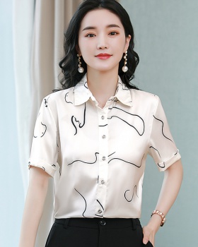 Short sleeve fashion tops real silk shirt for women