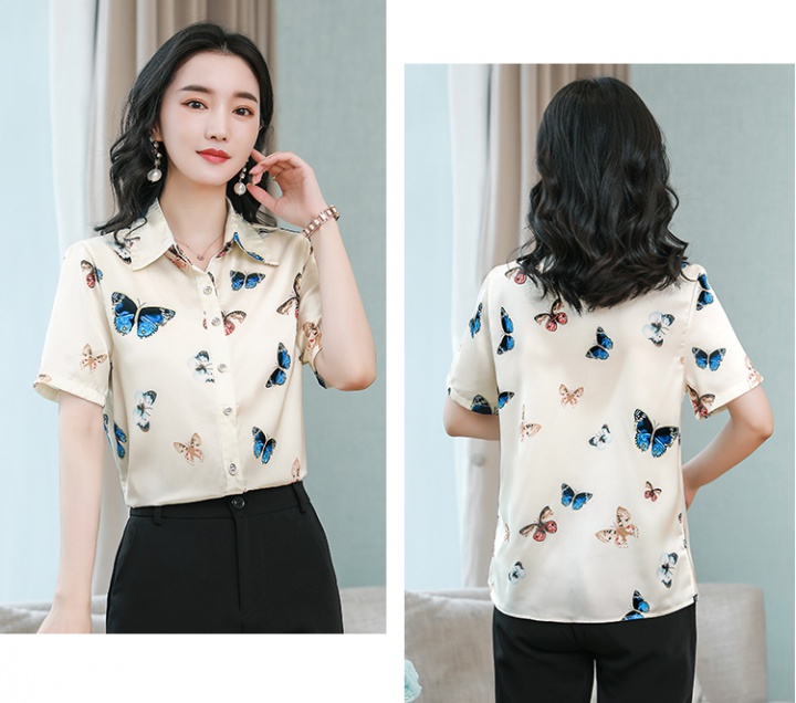 Real silk shirt printing small shirt for women