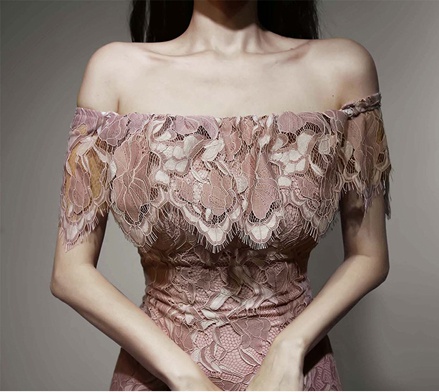 Package hip sexy lotus leaf edges lace horizontal collar dress