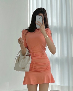 Fold mermaid summer knitted Korean style pinched waist dress