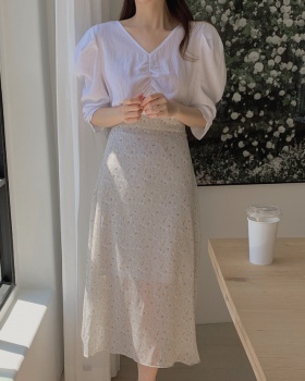 V-neck detachable shirt Korean style fold skirt 2pcs set