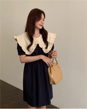 Loose navy collar sweet Korean style retro dress