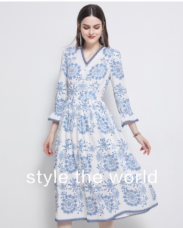 Puff sleeve temperament pinched waist dress